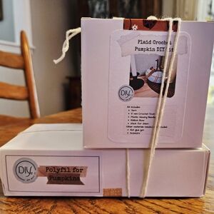 DIY Plaid Crochet Pumpkin Kit - Blue, Orange, Yellow